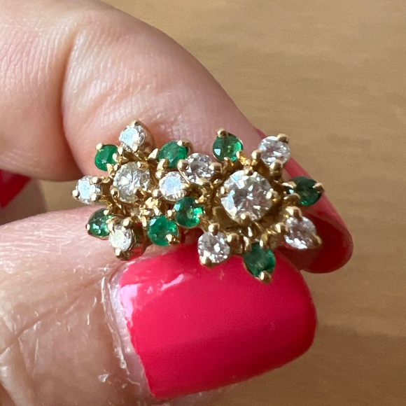 VINTAGE 14K YELLOW GOLD DIAMONDS & EMERALDS STUDS & EARRINGS JACKETS VERSATILE - Picture 9 of 16